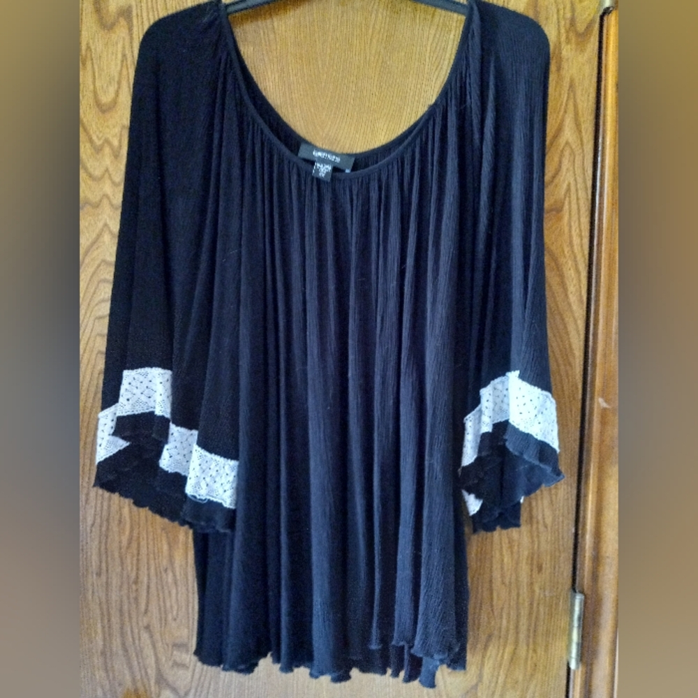 Black Gauze Karen KANE top with White Lace Accents